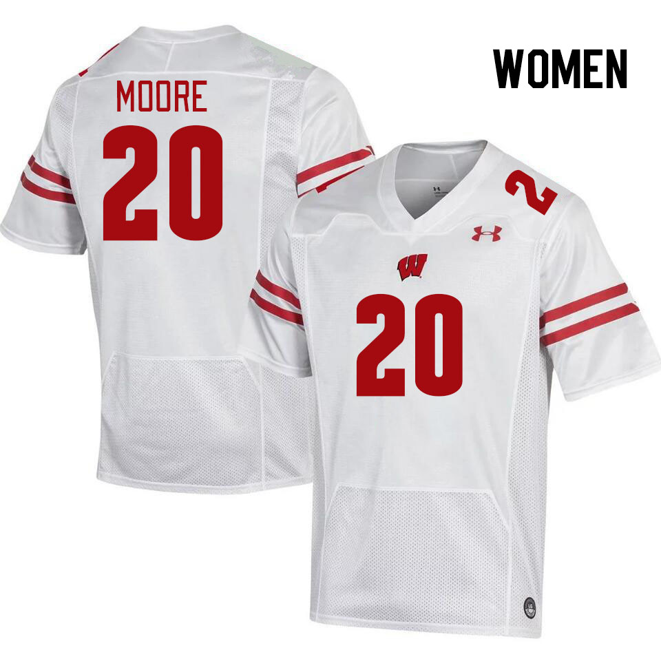 Women #20 Braedyn Moore Winsconsin Badgers College Football Jerseys Stitched Sale-White